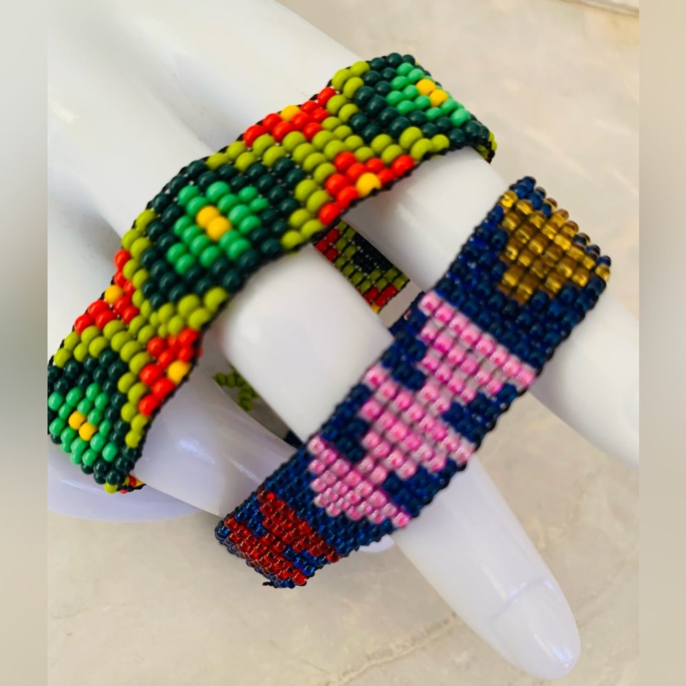 Native American Hand Crafted Vibrant Beaded Bracelets Set of 2